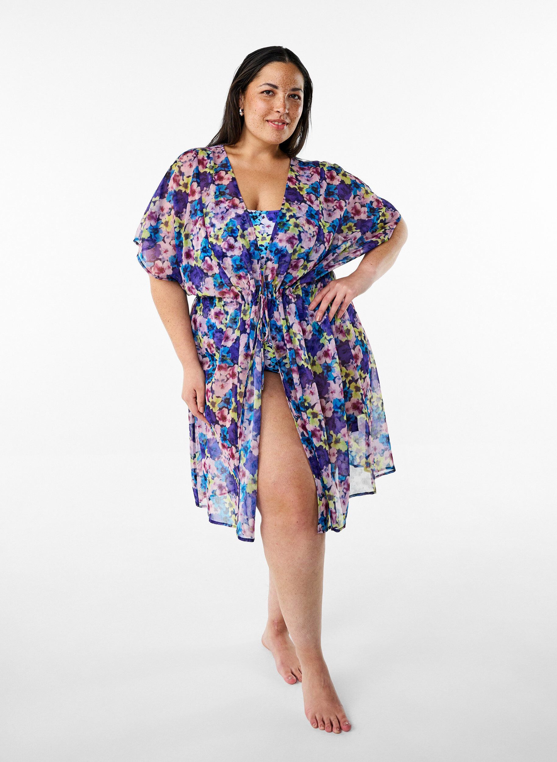 Zizzi Strand kimono met print, Blauw, Model image number 0