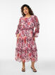 Midi-jurk met bloemenprint met ruches en doorschijnende mouwen, Roze, Model image number 0