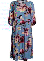 Midi-jurk met bloemenprint en 3/4 mouwen, Blauw