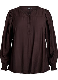 Viscose blouse met smock en geplooide details, Bruin