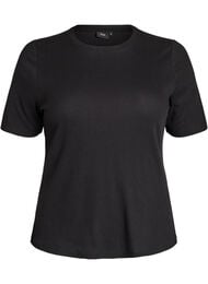 Basic rib T-shirt met ronde hals, Zwart