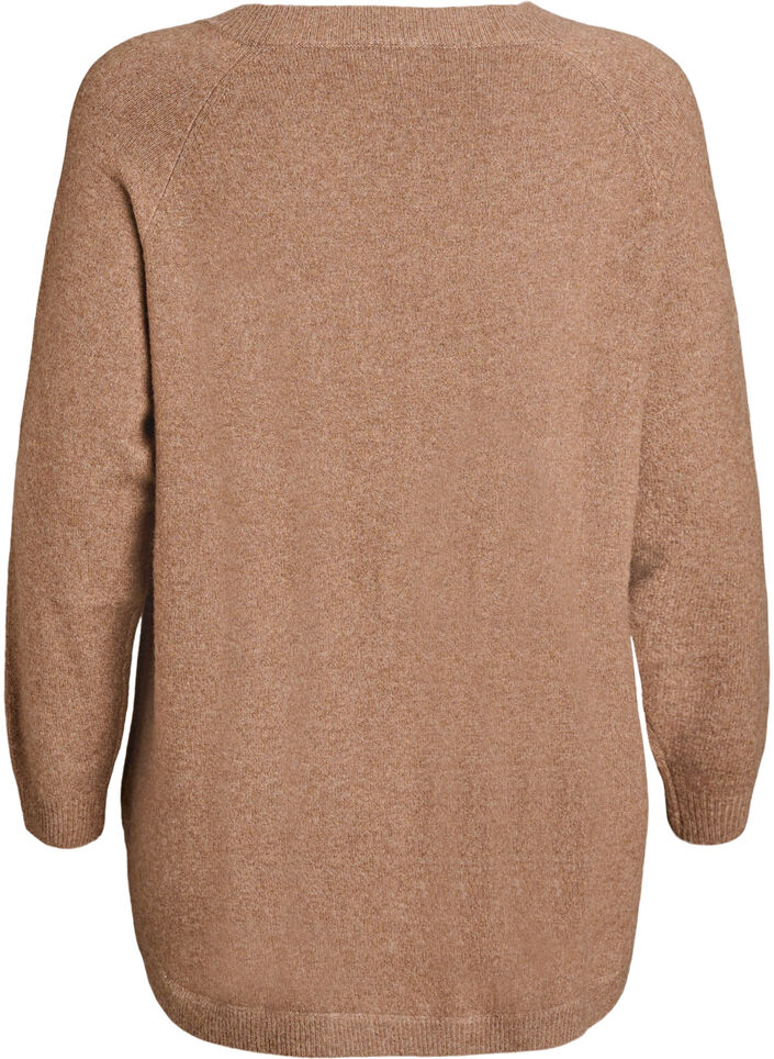 Lange gebreide blouse met balknopen, Bruin, Packshot image number 1
