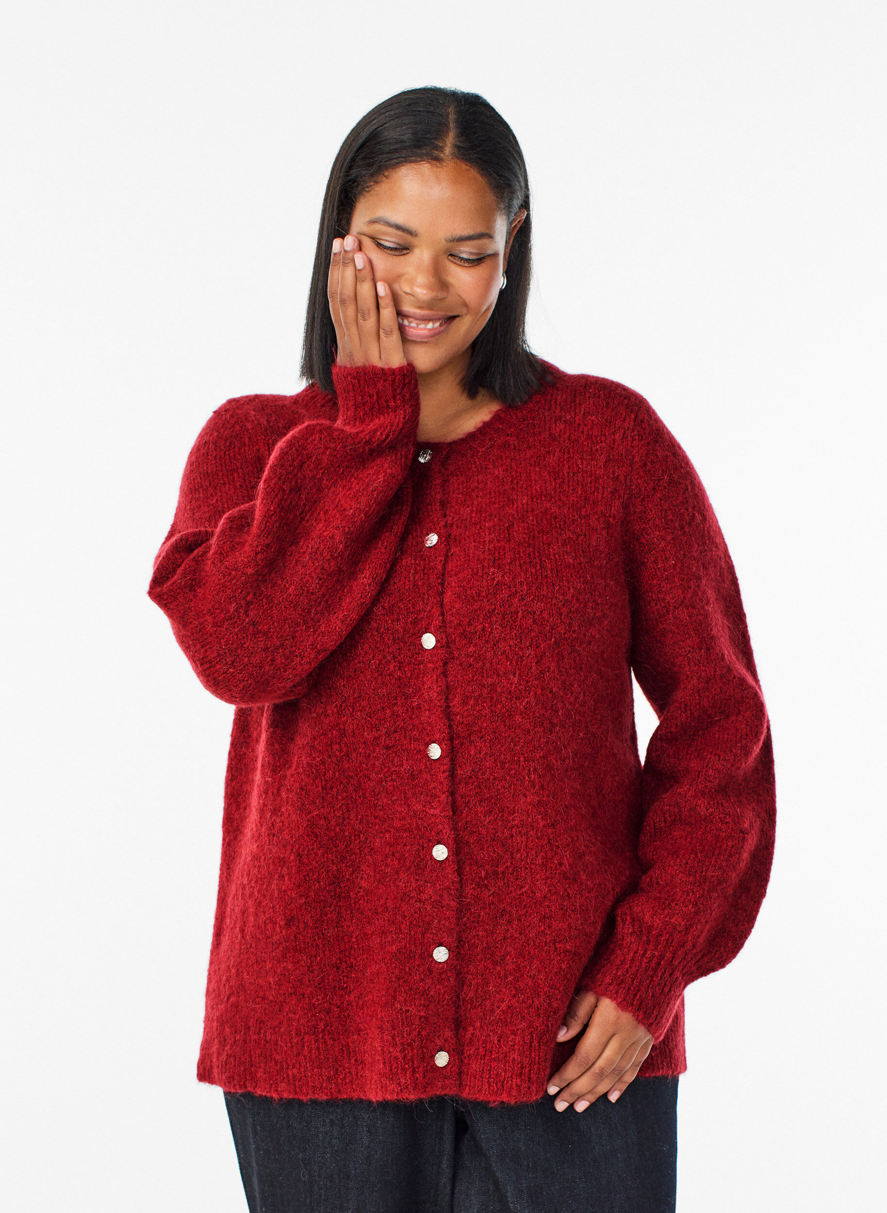 Zizzi Cardigan met wol en alpaca en decoratieve knopen, Rood, Model image number 0