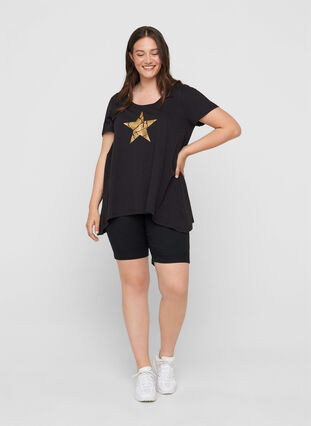 Katoenen t-shirt met korte mouwen en a-lijn, Black STAR, Model image number 2
