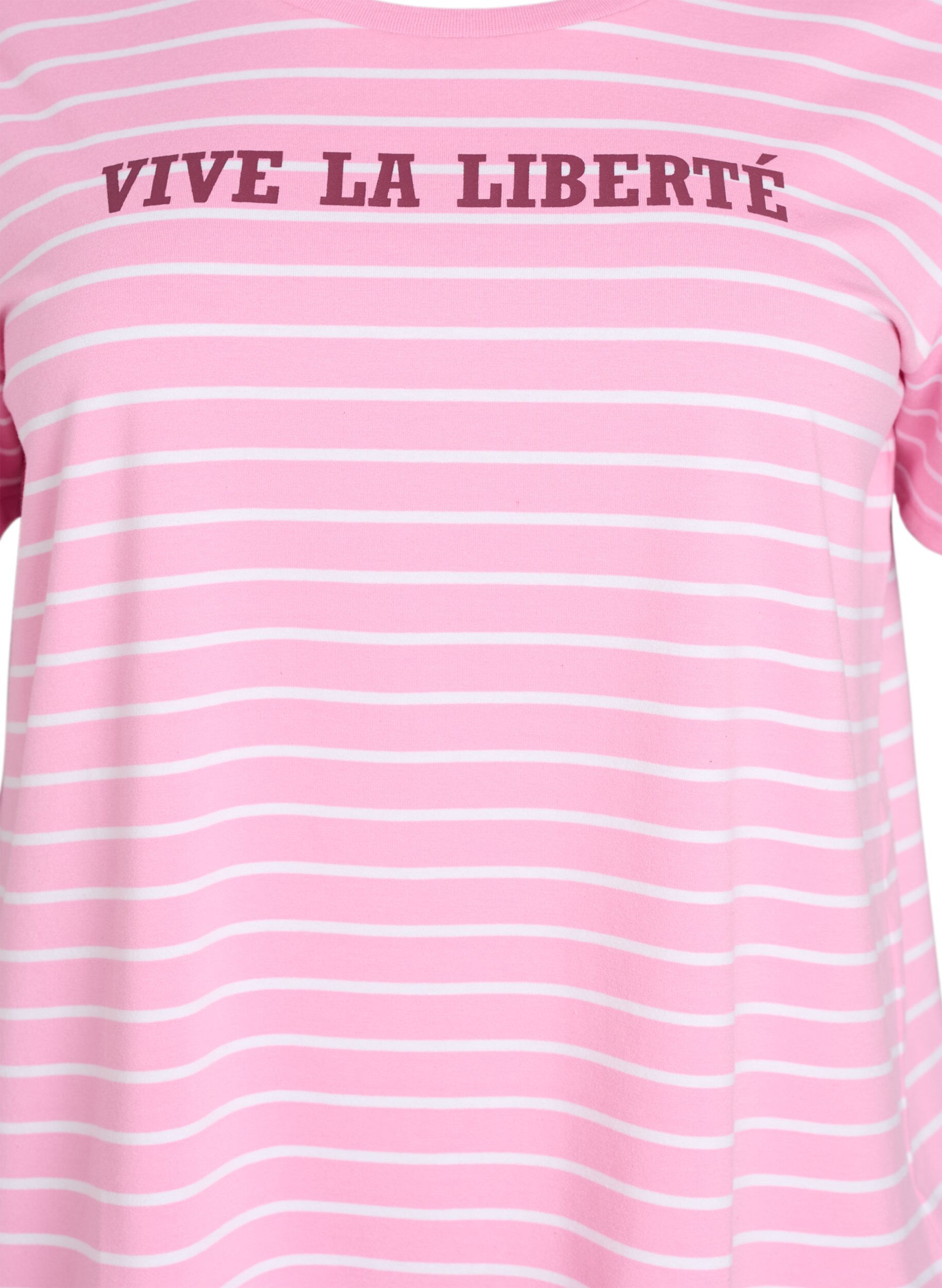 Zizzi Gestreept T-shirt met tekstprint, Roze, Packshot image number 2