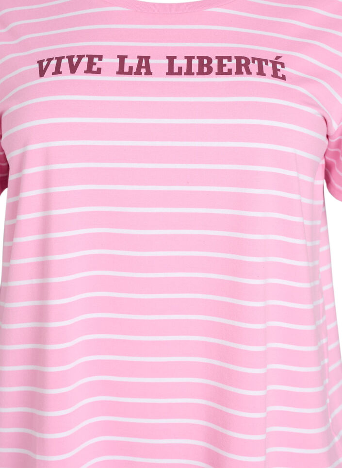 Gestreept T-shirt met tekstprint, Roze, Packshot image number 2