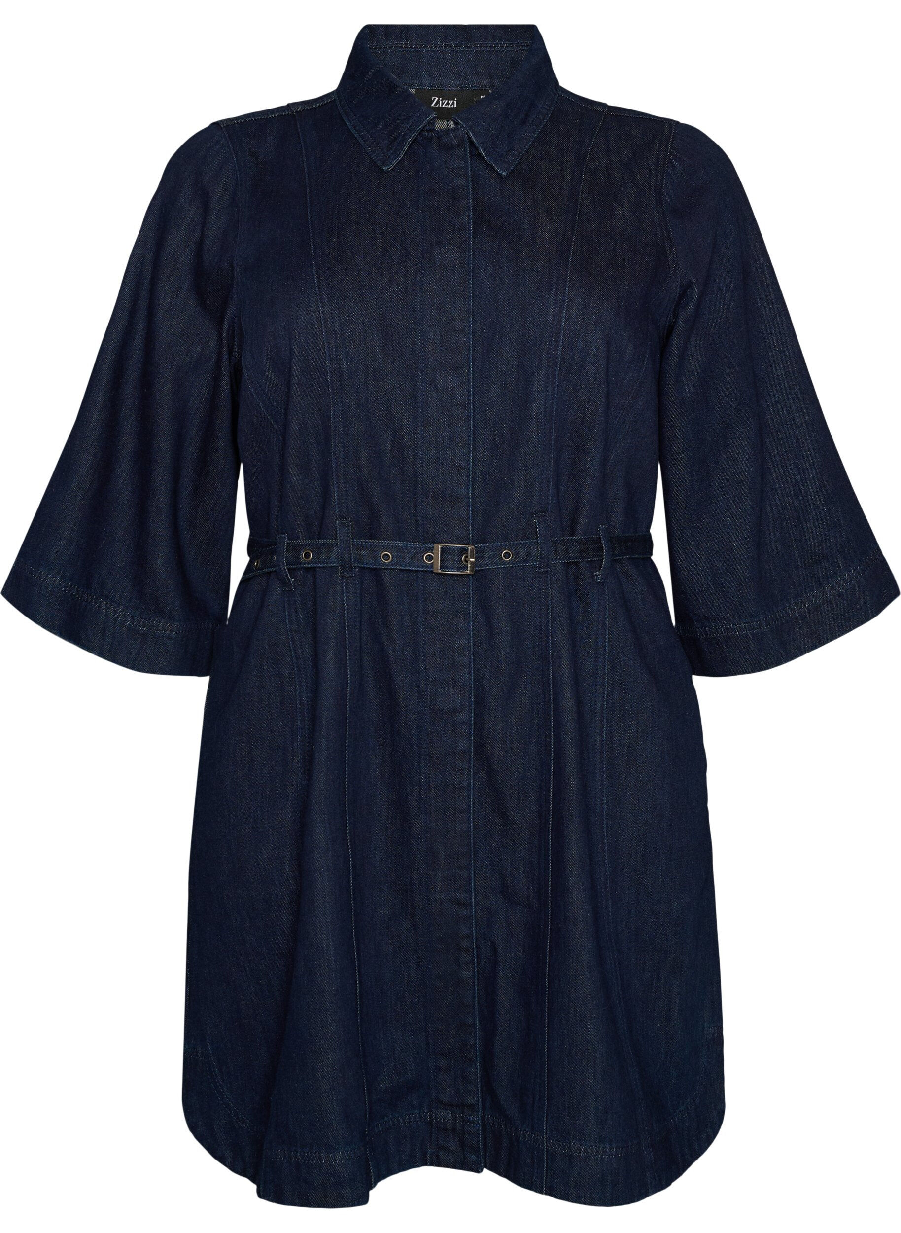 ZizziDenimjurk met riem en 3/4-mouwen, Blauw, Packshot image number 0