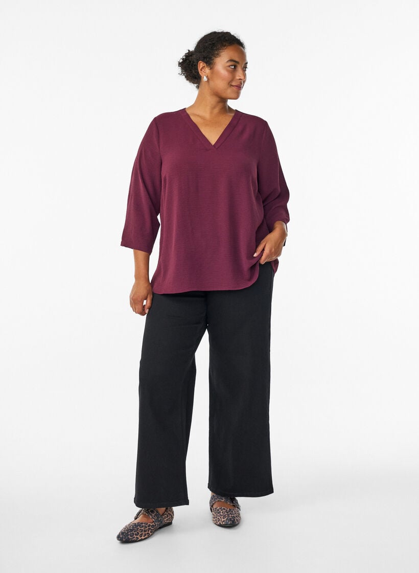 Blouse met 3/4 mouwen, Donker Bordeaux, Model image number 1