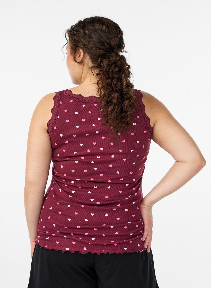 Top met print en kanten rand, Rood, Model image number 2