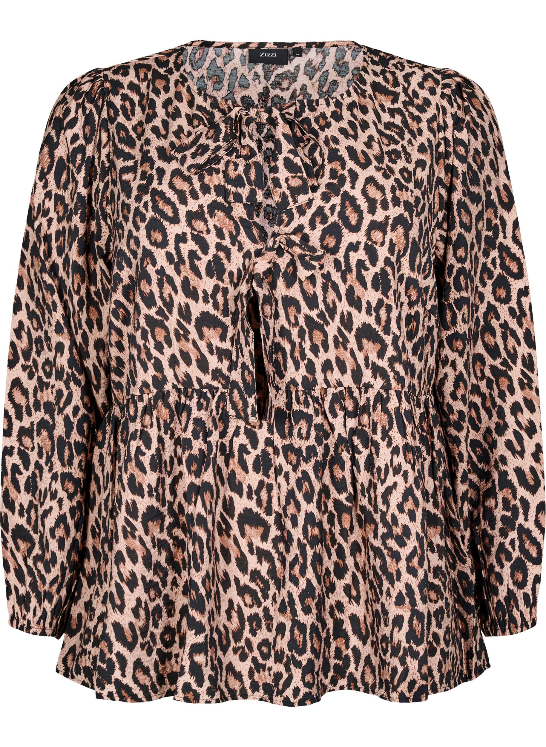 Zizzi Peplum blouse met strik en luipaardprint, Bruin, Packshot image number 0