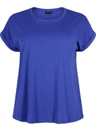 T-shirt met korte mouwen in een katoenmix, Blauw