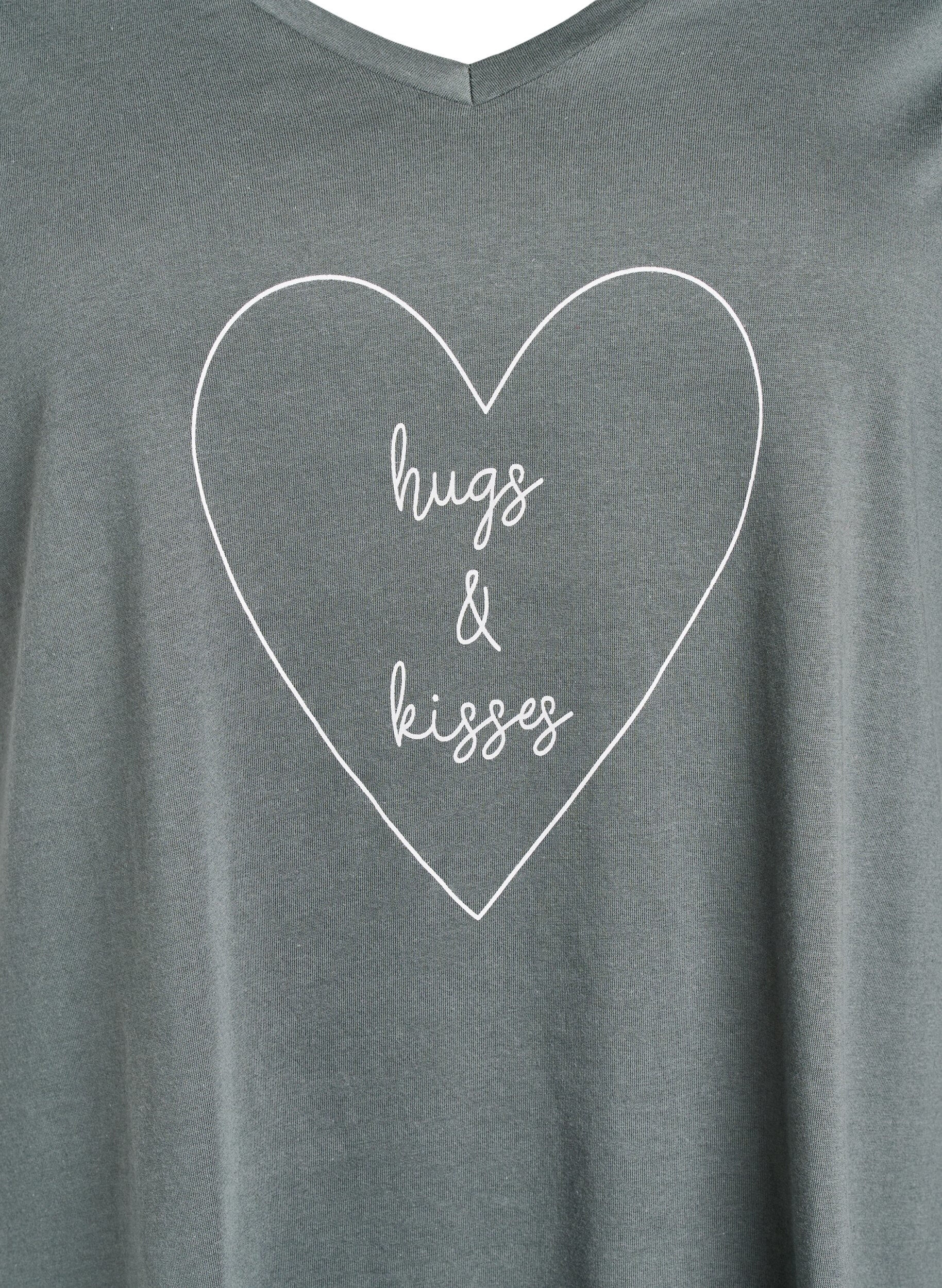 Zizzi Nachtjapon van biologisch katoen met V-hals, , Packshot image number 2