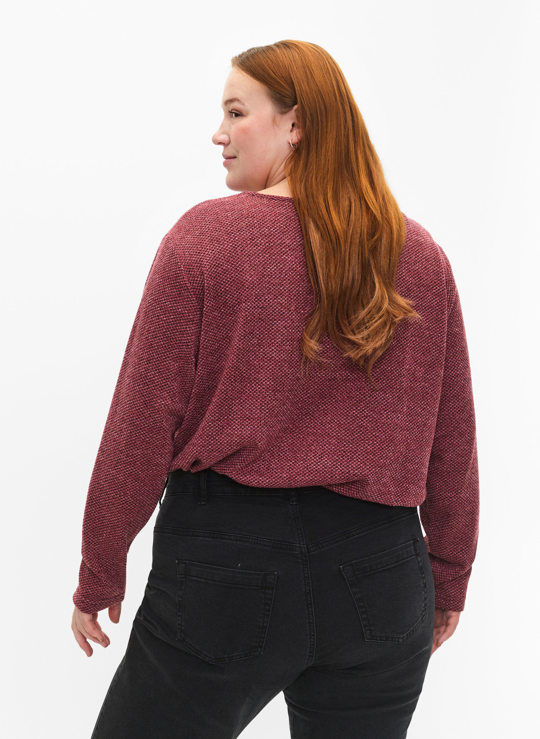 Zizzi Melange Blouse met een rond halsje en lange mouw, Dry Rose, Model image number 1