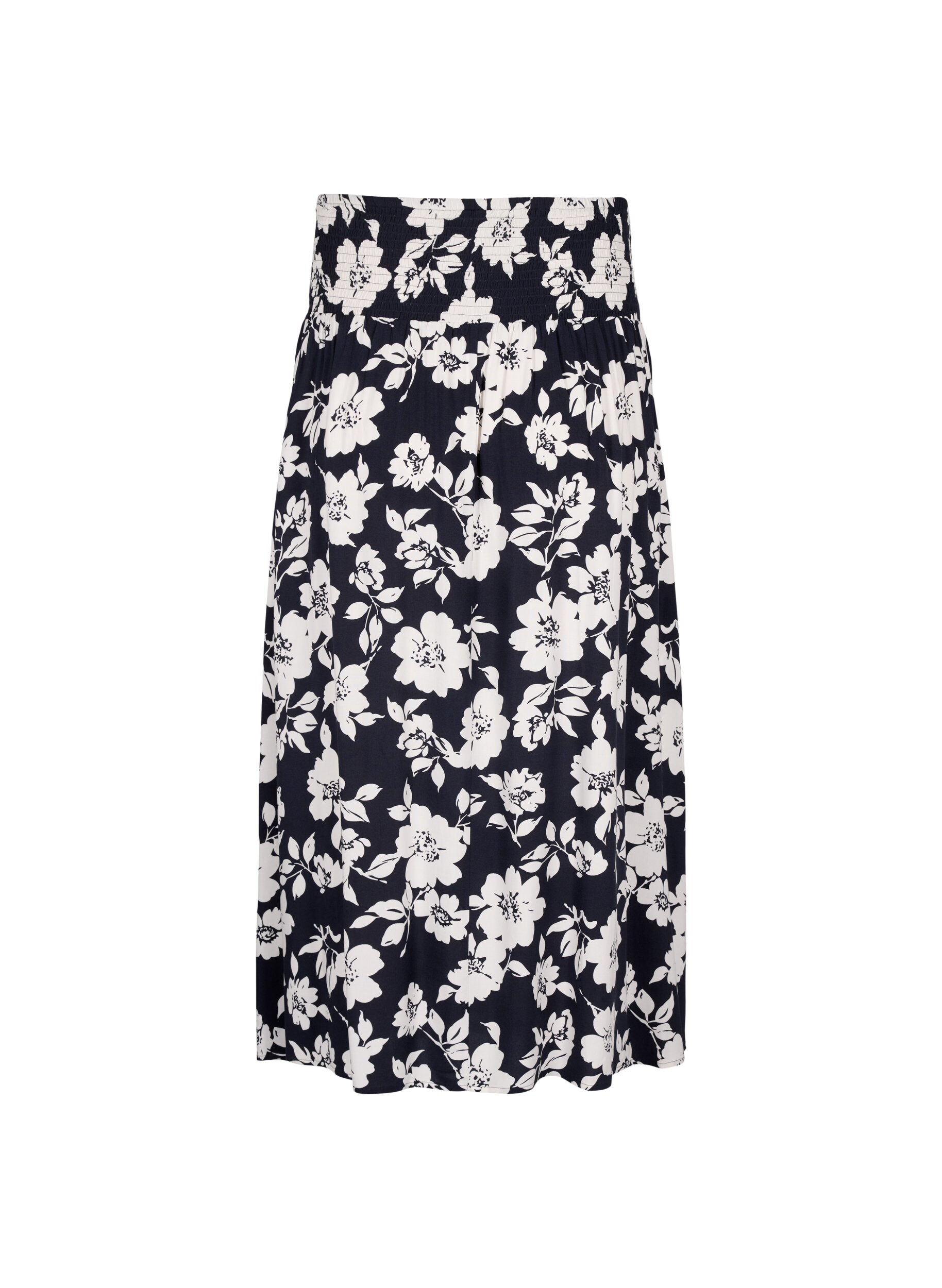 Zizzi FLASH - Maxi rok in viscose met smokwerk, Blauw, Packshot image number 1