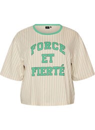 Boxy T-shirt met strepen en statement print, Vanille