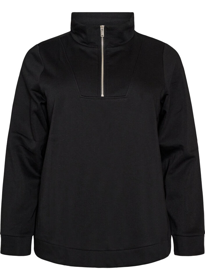 Sweatshirt met hoge kraag en ritssluiting, Zwart, Packshot image number 0