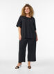 High-waist culottes met een elastische achterkant, Zwart, Model image number 0