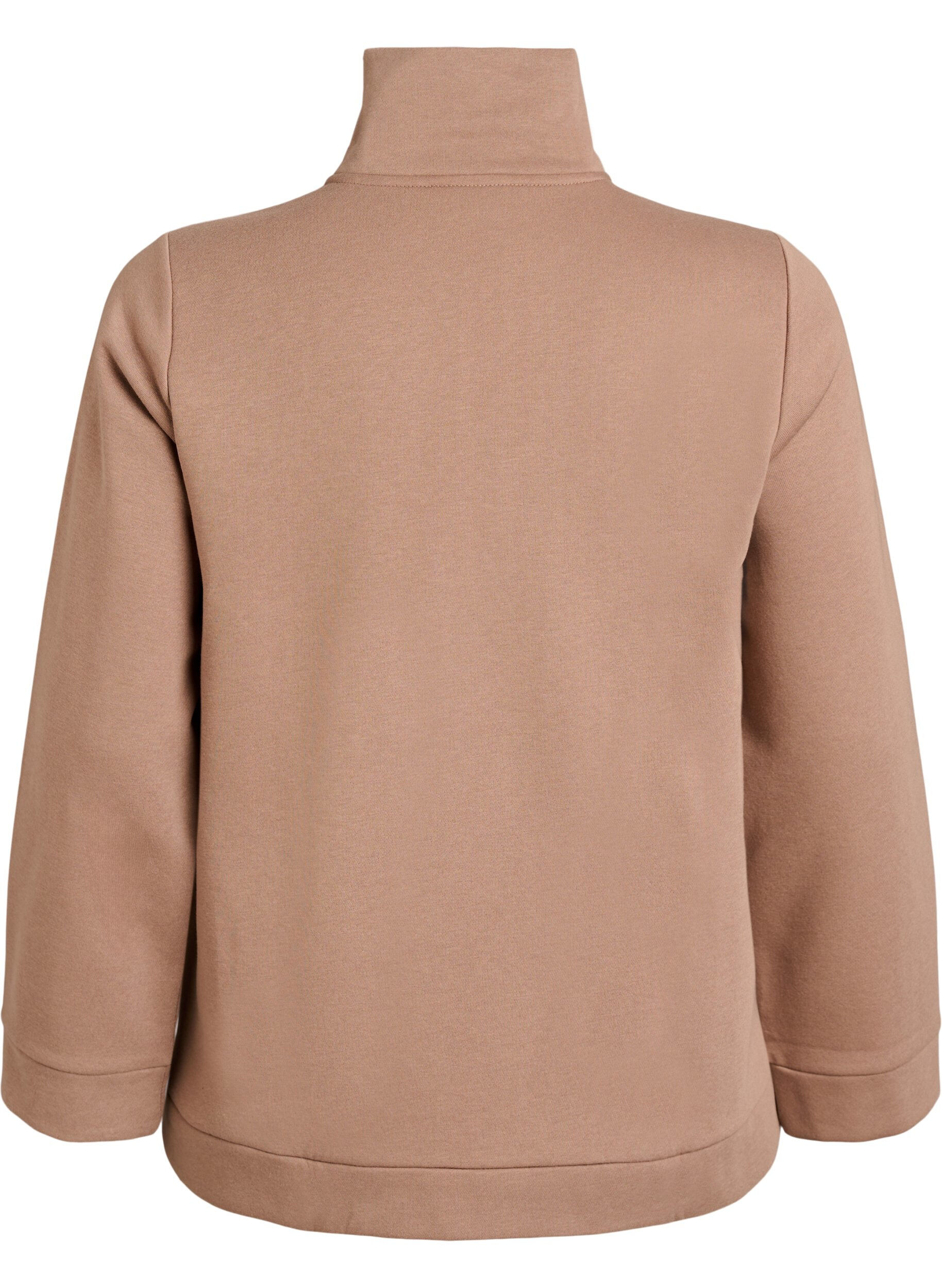 Zizzi Sweatshirt met hoge hals en ritssluiting, Bruin, Packshot image number 1