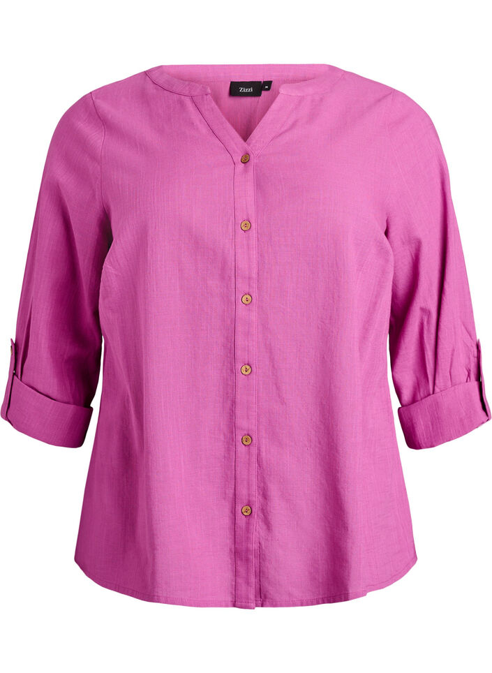 Katoenen blouse met V-hals, Roze, Packshot image number 0