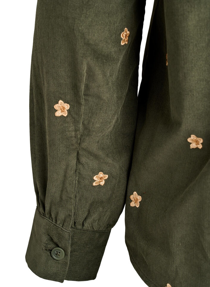 Corduroy overhemd met geborduurde bloemen, Groen, Packshot image number 3