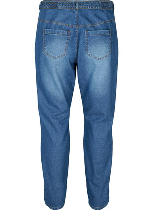 Jeans met hoge taille en riem, Blue denim, Packshot image number 1