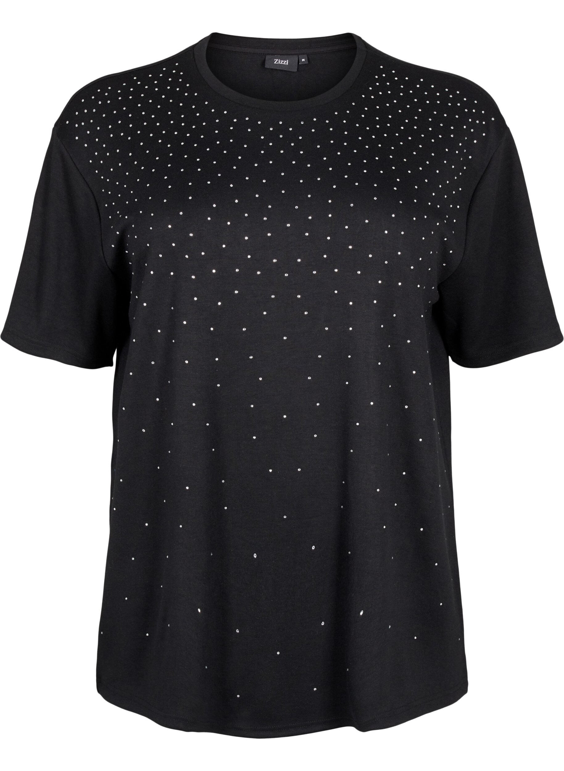 ZizziT-shirt met strass-steentjes en ronde hals, Zwart, Packshot image number 0