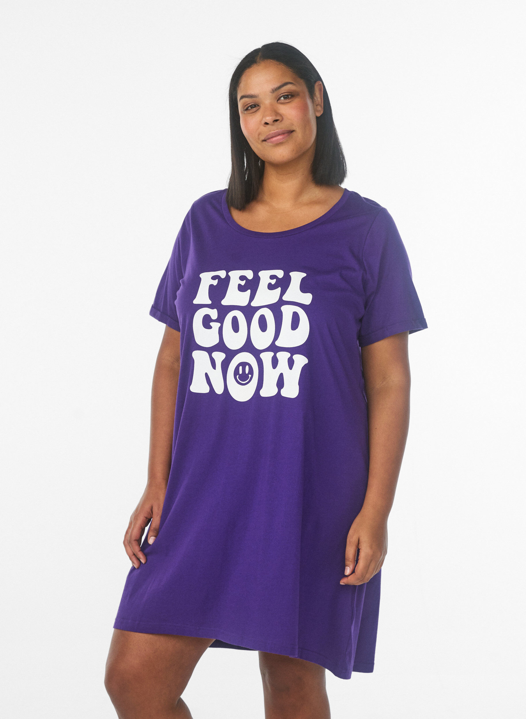 Zizzi Nachtjapon met korte mouwen van biologisch katoen, Blauw, Model image number 0