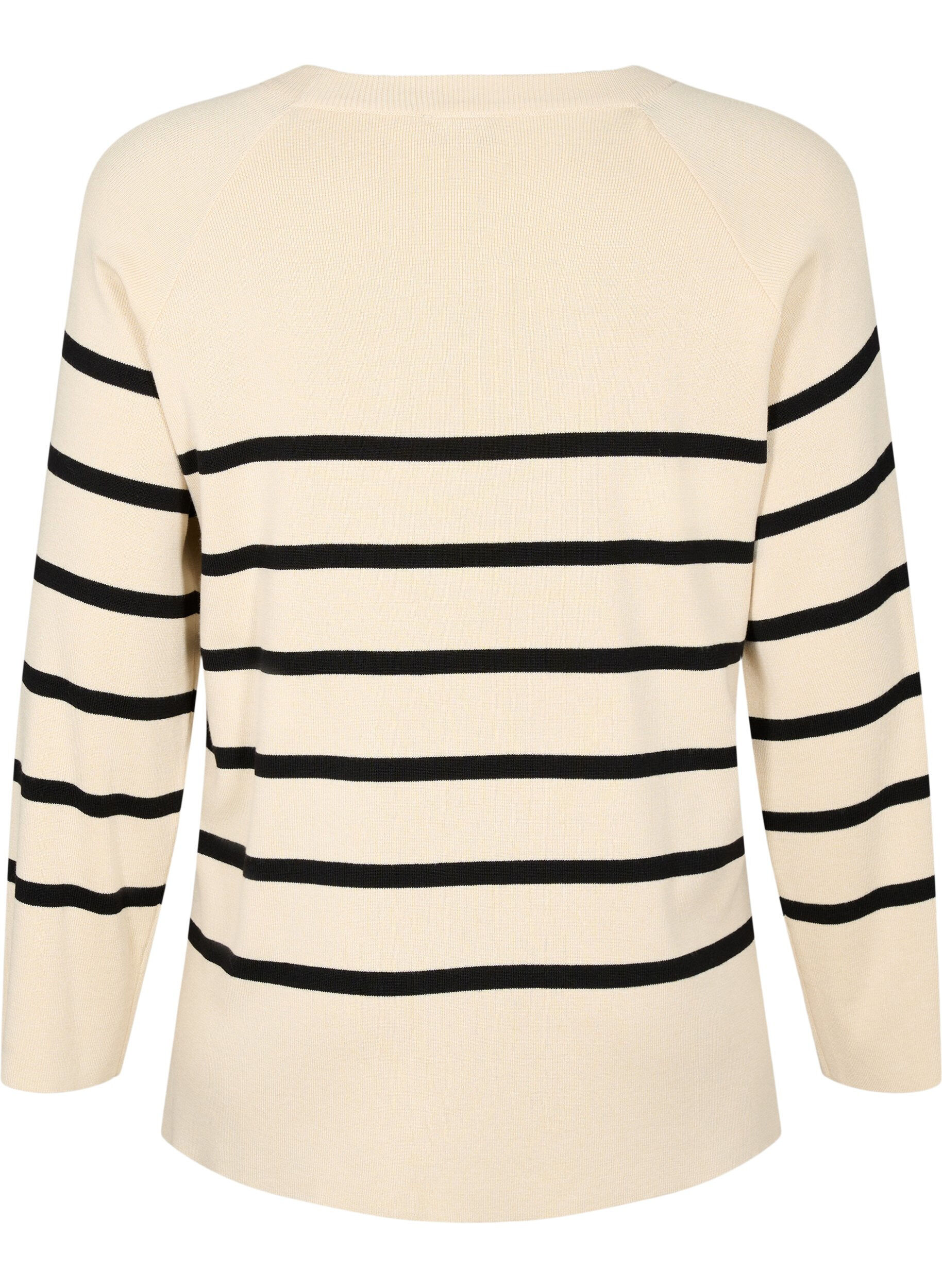 Zizzi Gestreepte Viscose Sweater, Sandshell/Black S., Packshot image number 1