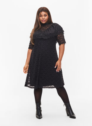 Kanten jurk met 2/4 mouwen, Black, Model image number 3