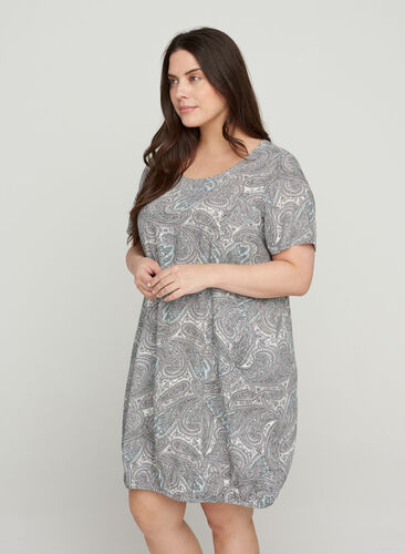Viscose jurk met print en korte mouwen , Bright Paisley, Model image number 0