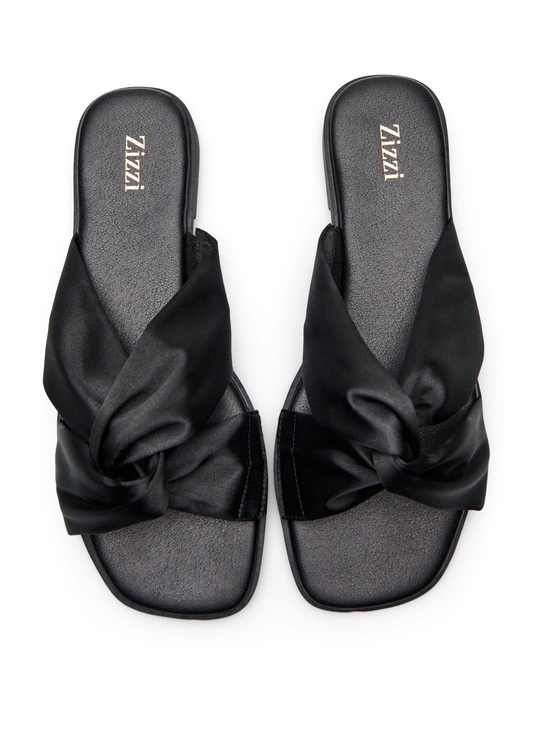 Zizzi Platte sandalen met gekruiste satijnen bandjes, Zwart, Packshot image number 1