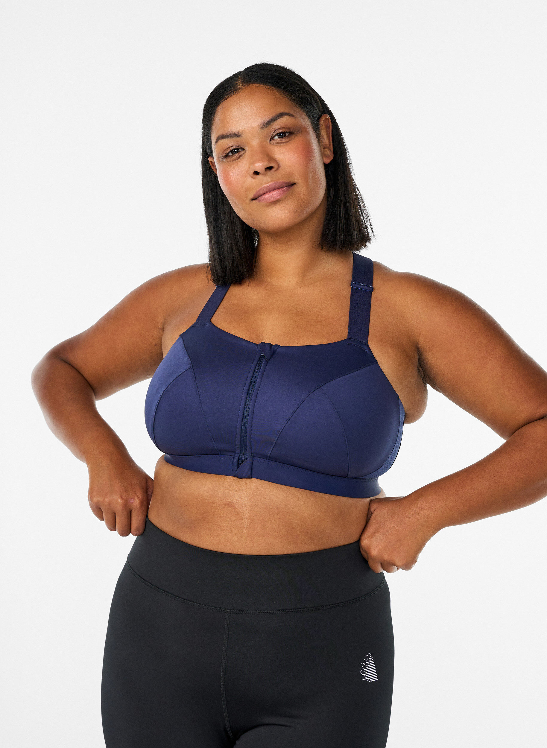 Sport-bh met frontsluiting en hoge ondersteuning, Blauw, Model