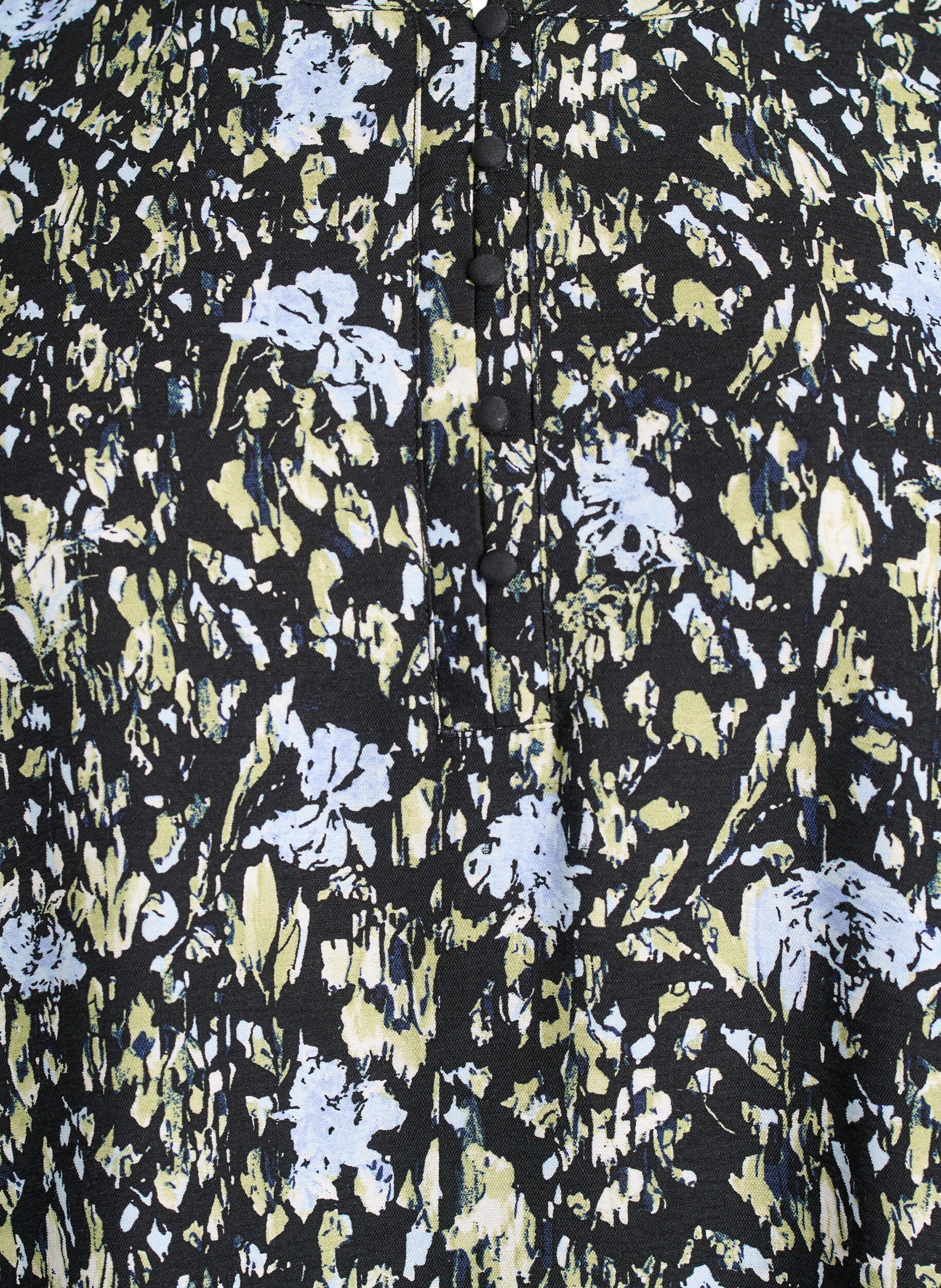 Zizzi Blouse met lange mouwen met patroon en knopen, Zwart, Packshot image number 2