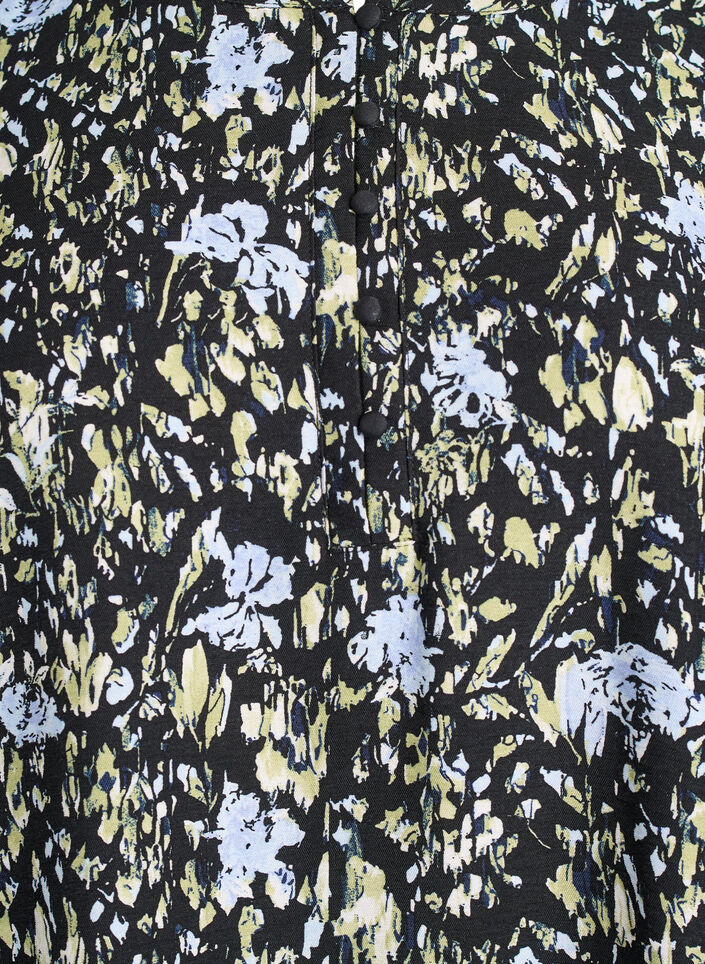 Blouse met lange mouwen met patroon en knopen, Zwart, Packshot image number 2