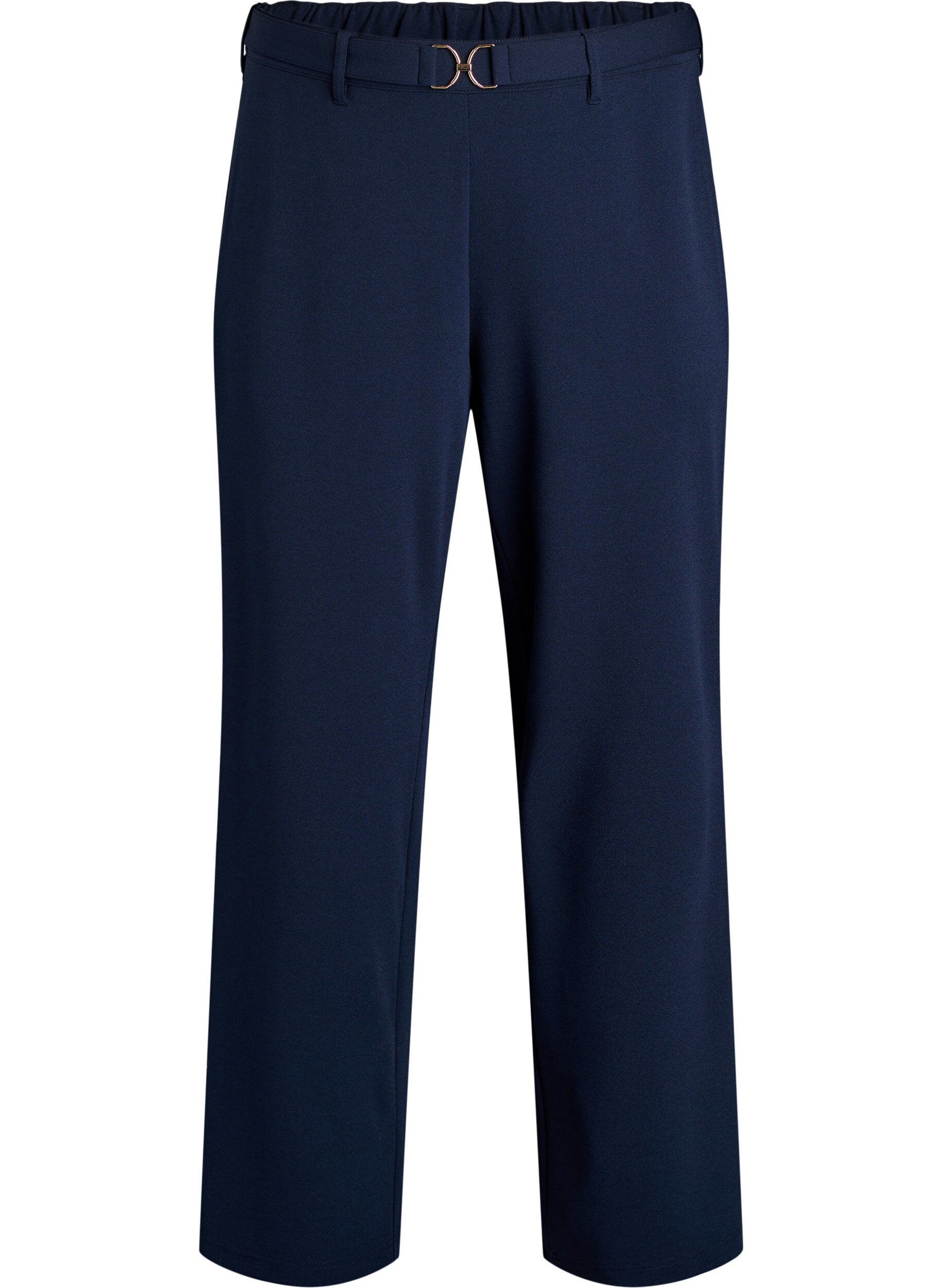 Zizzi High-waisted broek met riemdetail en gouden gesp, Blauw, Packshot image number 0