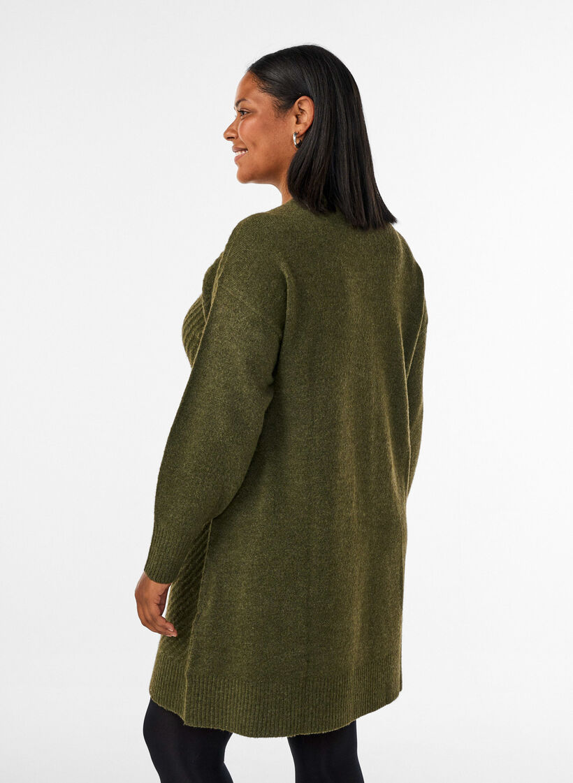 Korte gebreide jurk met een V-vormig textuurpatroon, Groen, Model image number 2