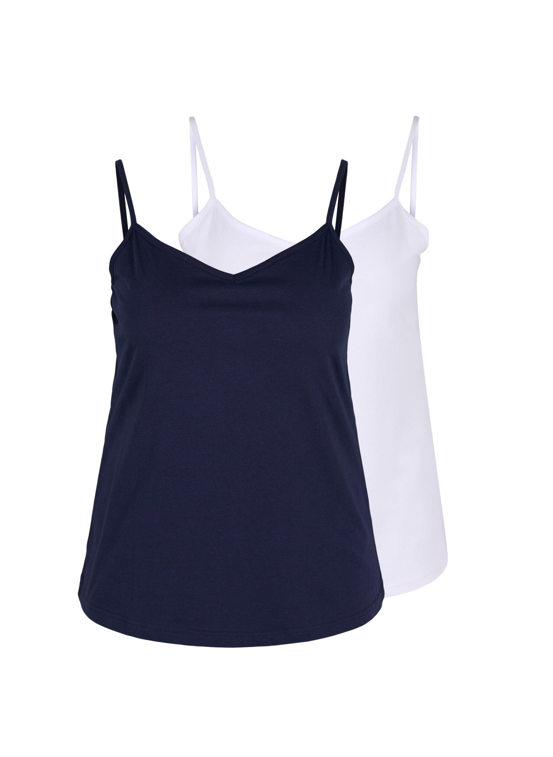 Zizzi Set van 2 basic tops in katoen, Navy B/B White, Packshot image number 0