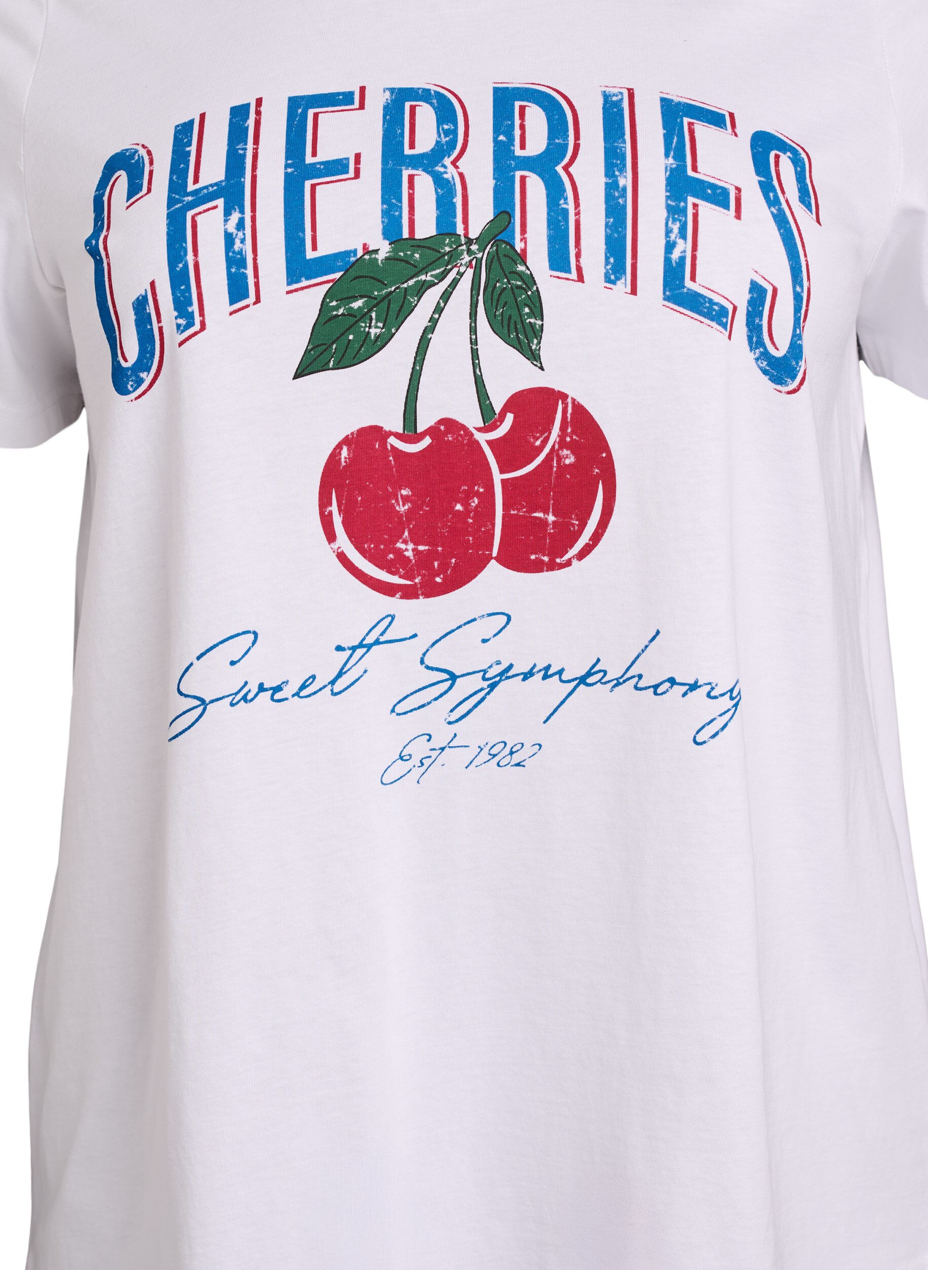 Zizzi Katoenen T-shirt met fruitprint en tekst, Wit, Packshot image number 2