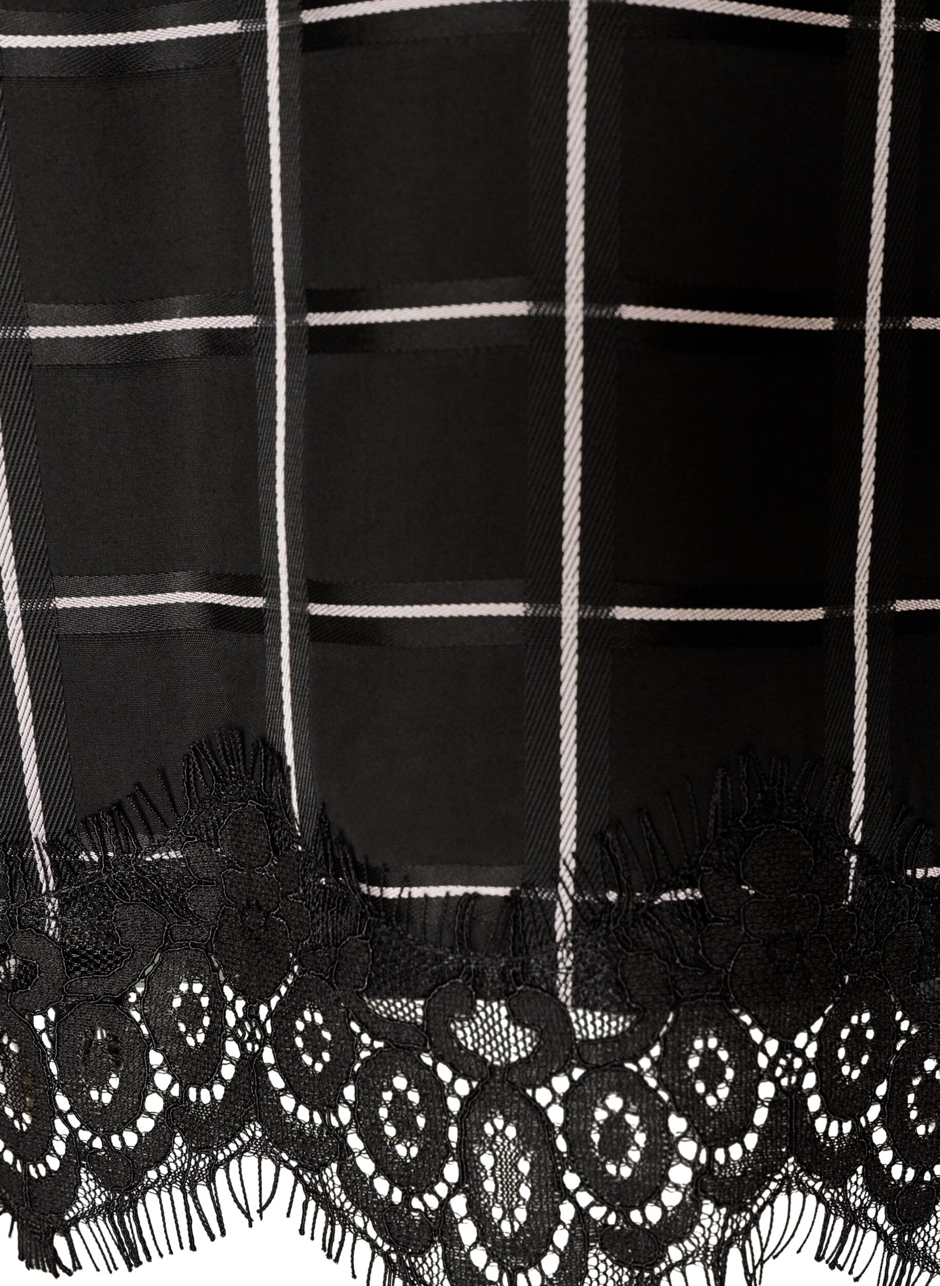 ZizziBlouse met ruitjes, kanten afwerking en ellebooglange mouwen, Zwart, Packshot image number 3