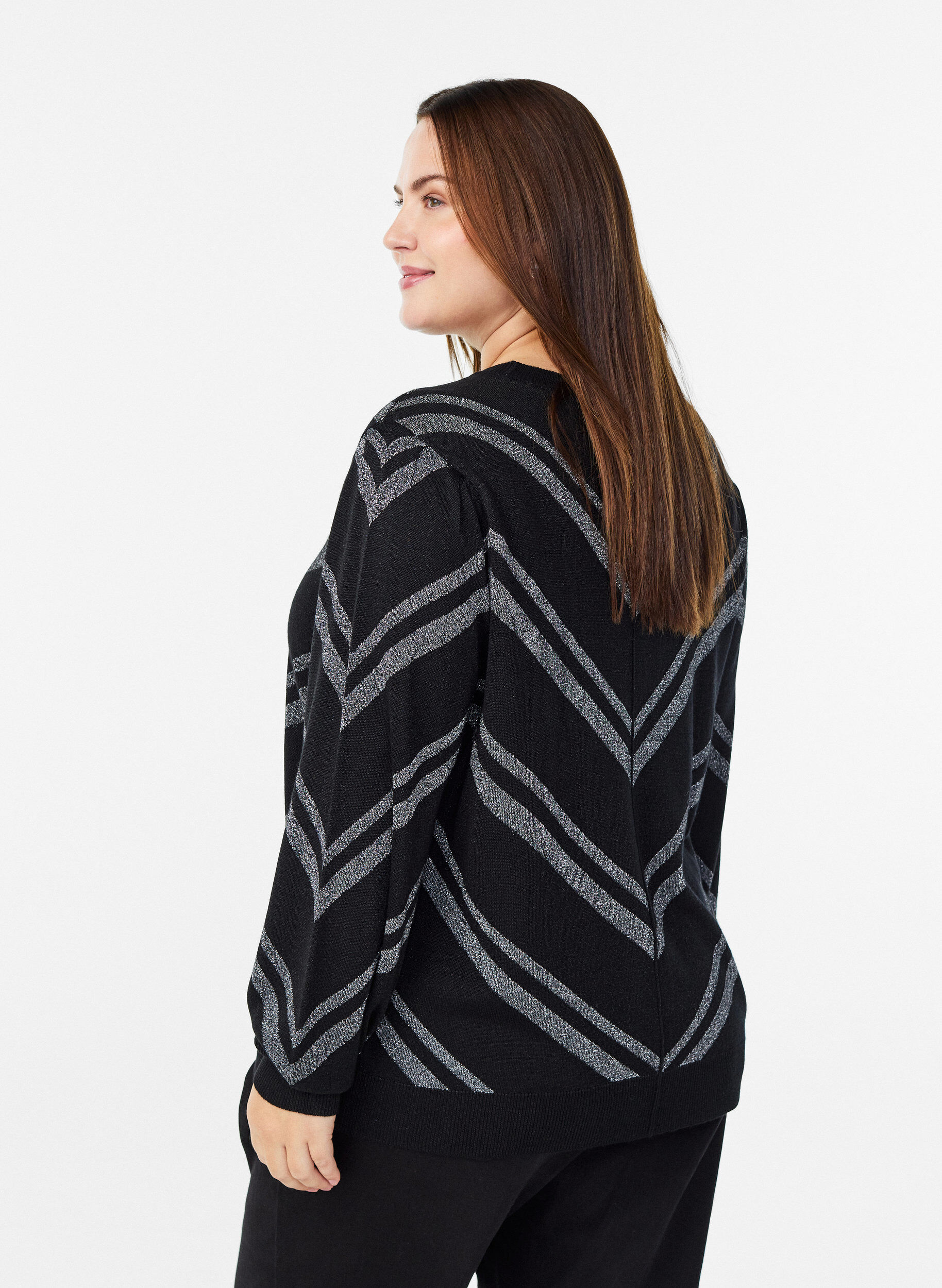 Zizzi Gebreide blouse met patroon en glittereffect, Zwart, Model image number 2