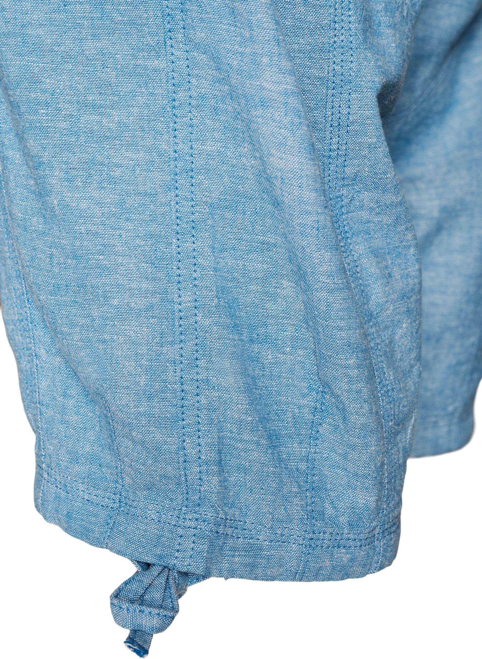 Zizzi Capribroek van katoen en linnen met elastische taille en strikkoord, Blauw, Packshot image number 3