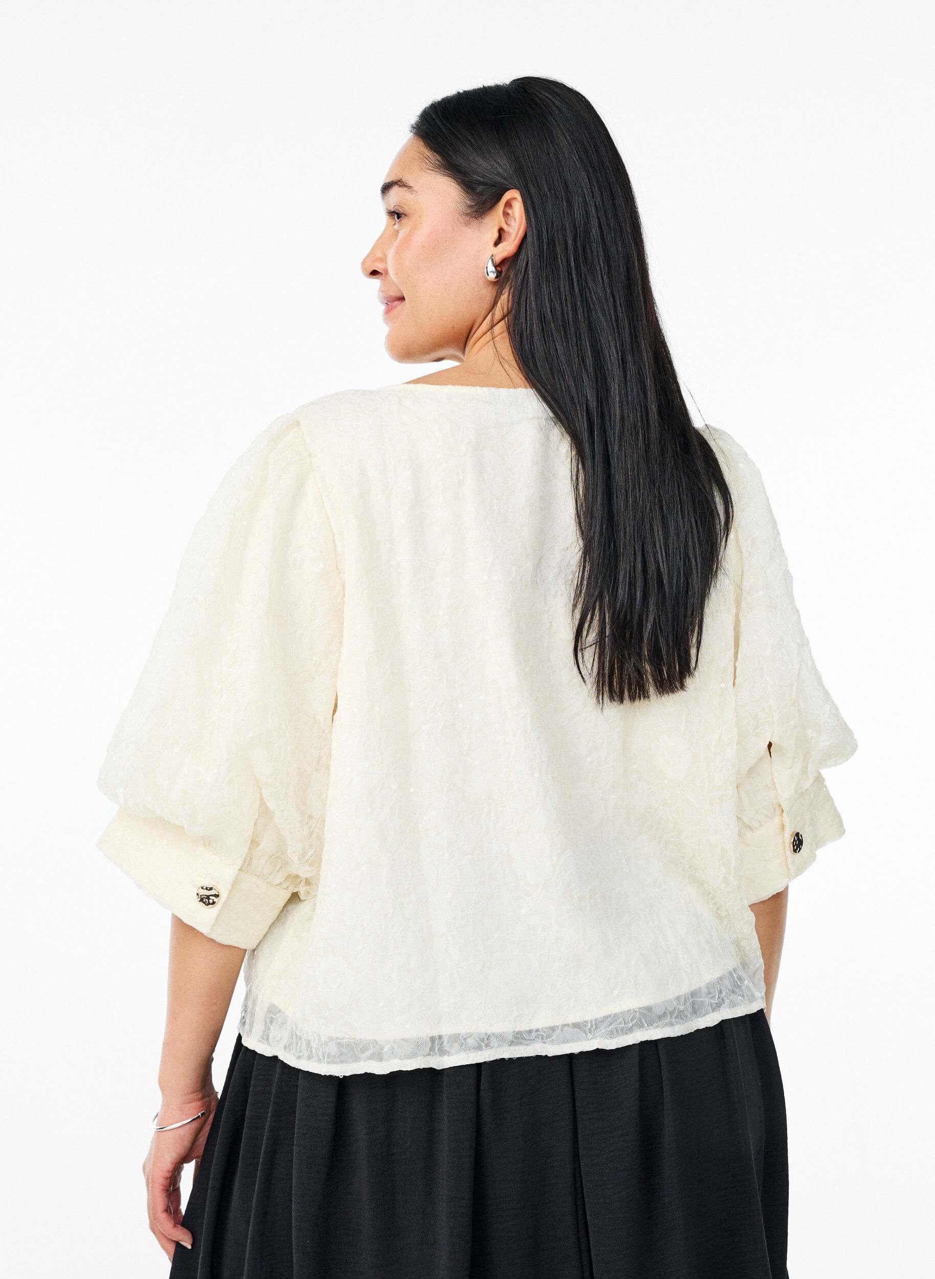 Zizzi Feestelijke blouse met pailletten en halflange mouwen, Vanille, Model image number 2