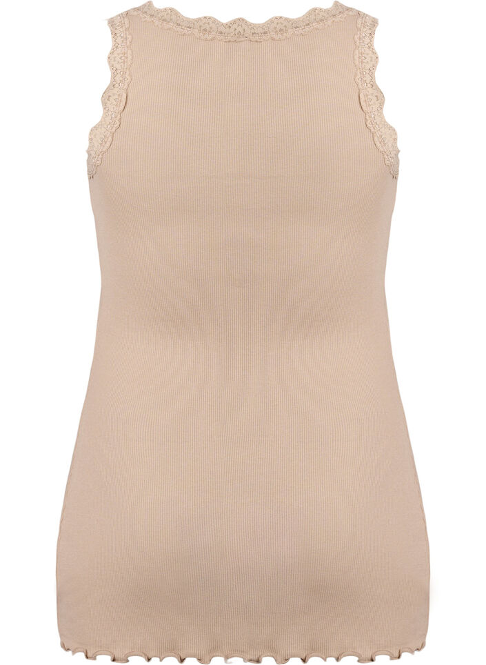 Top met kanten afwerking, Beige, Packshot image number 1