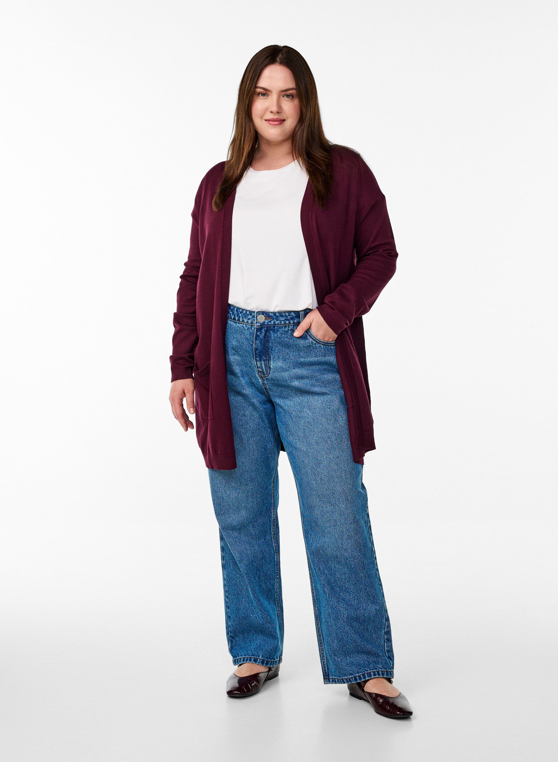 ZizziLang gebreid vest van een viscose mix, Rood, Model image number 1