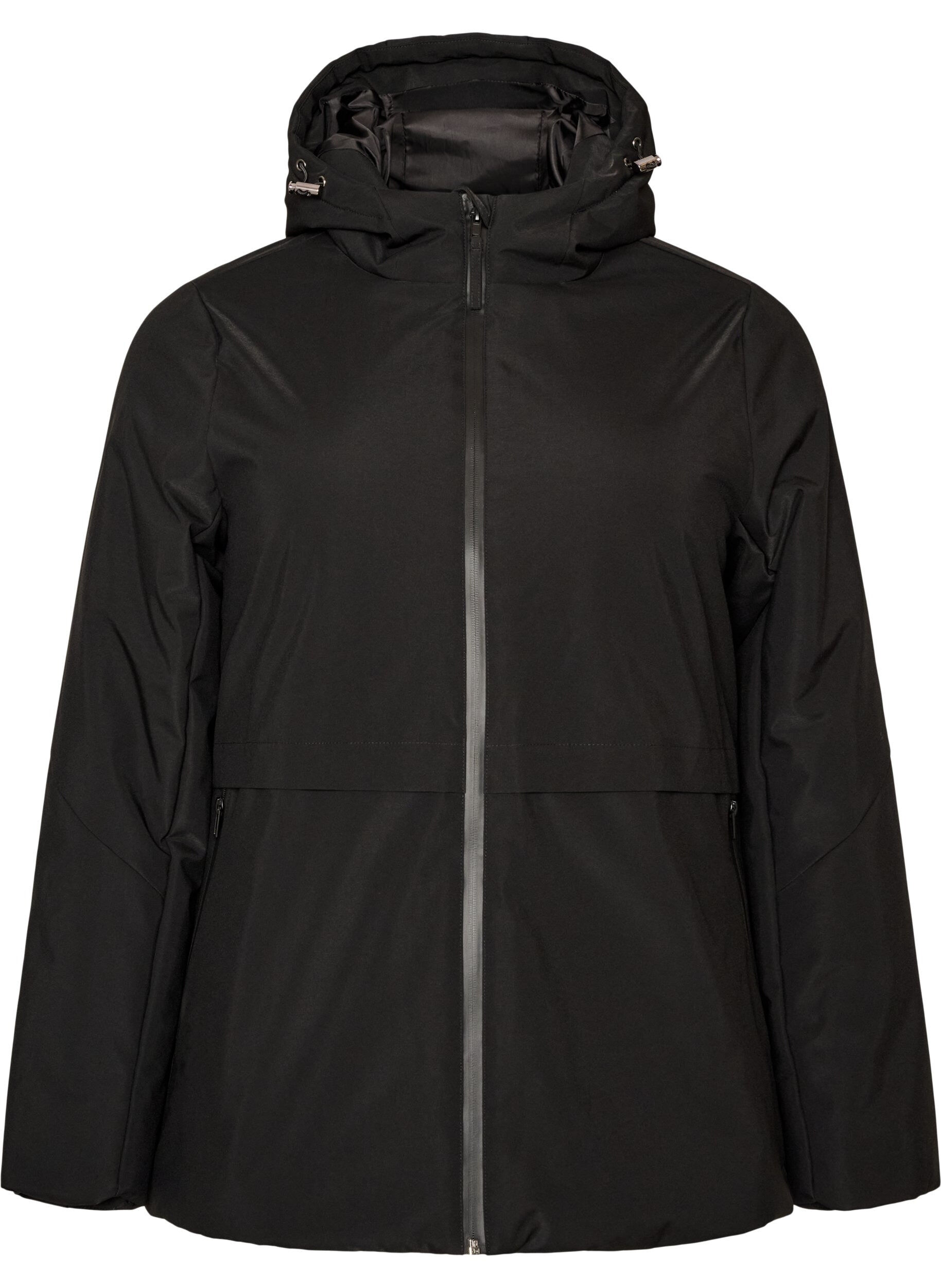 ZizziWinterjas met capuchon en verstelbare taille, Zwart, Packshot image number 0