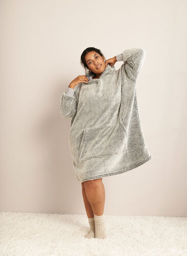 Oversized teddy jurk met zak, Grey Melange, Image image number 0