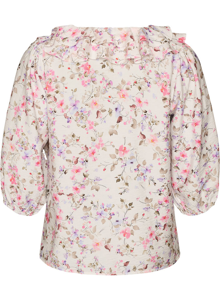 Viscose blouse met bloemenprint en 3/4 mouwen, Vanille, Packshot image number 1