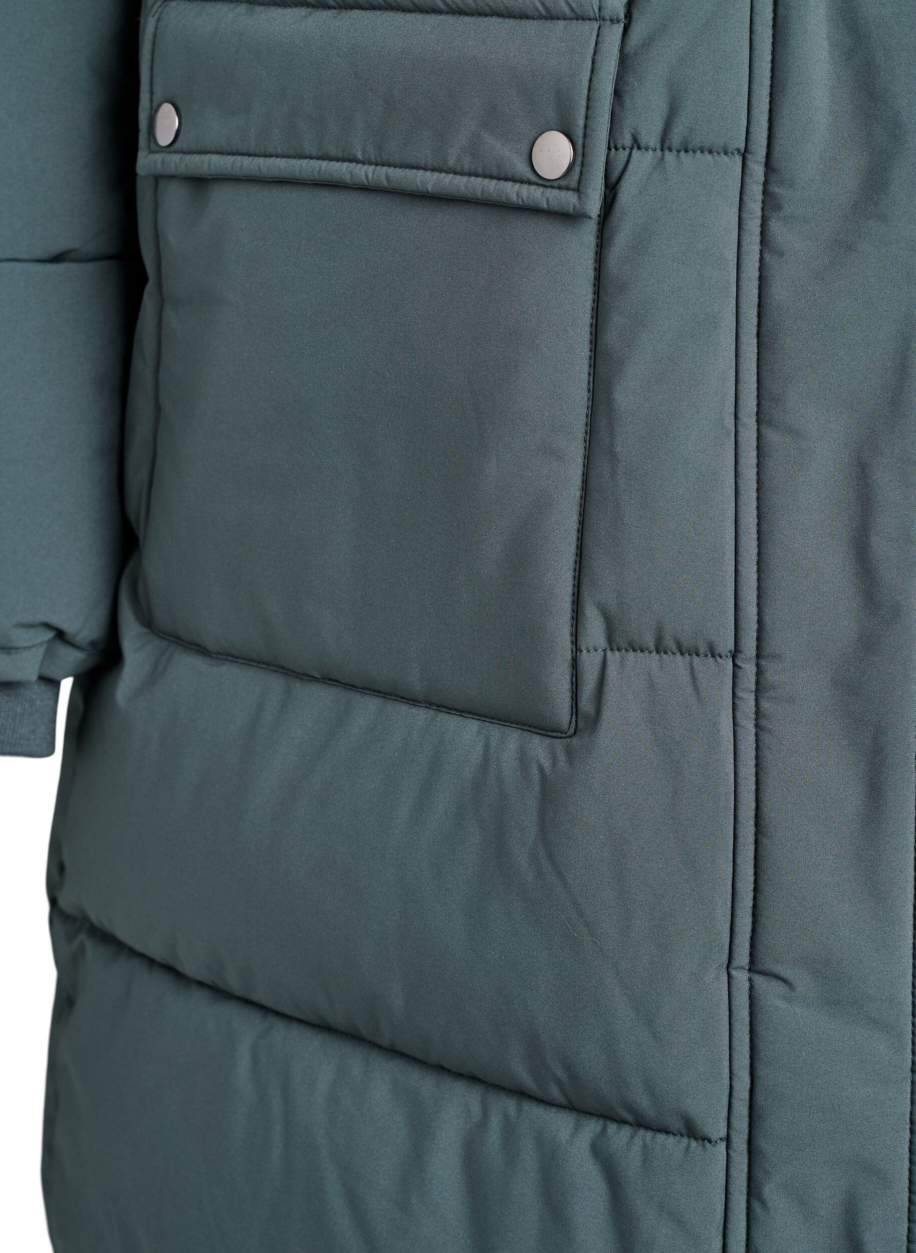 Zizzi Waterafstotende parka met imitatiebontkraag, Groen, Packshot image number 3