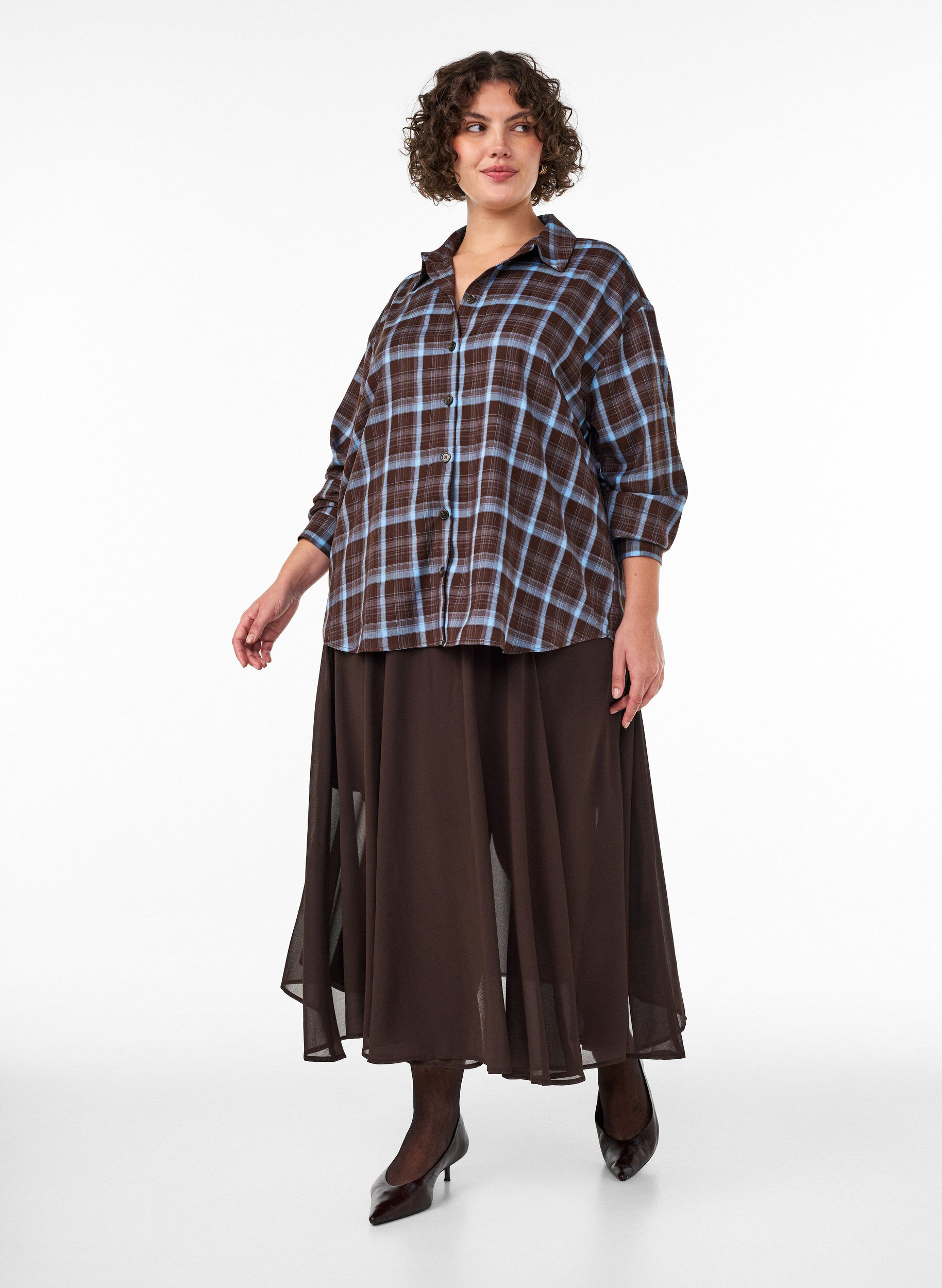 A-lijn midirok, Bruin, Model