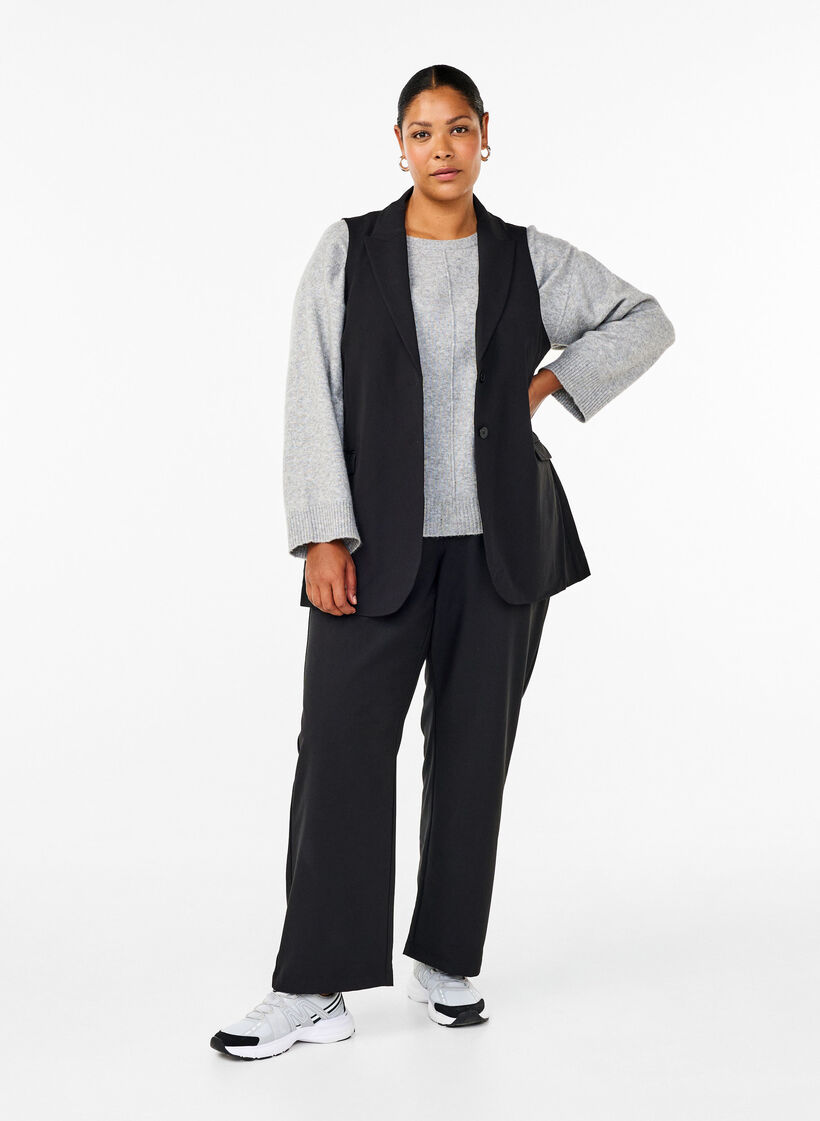 Vest met kraag en zakken, Black, Model image number 2